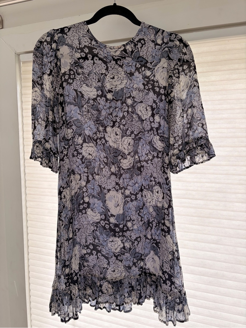 Ganni Black and White Floral Mini Dress